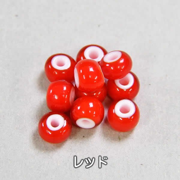 ホワイトハートガラスビーズ大レッド