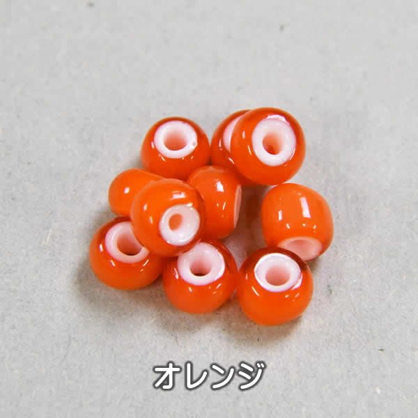 ホワイトハートガラスビーズ大オレンジ