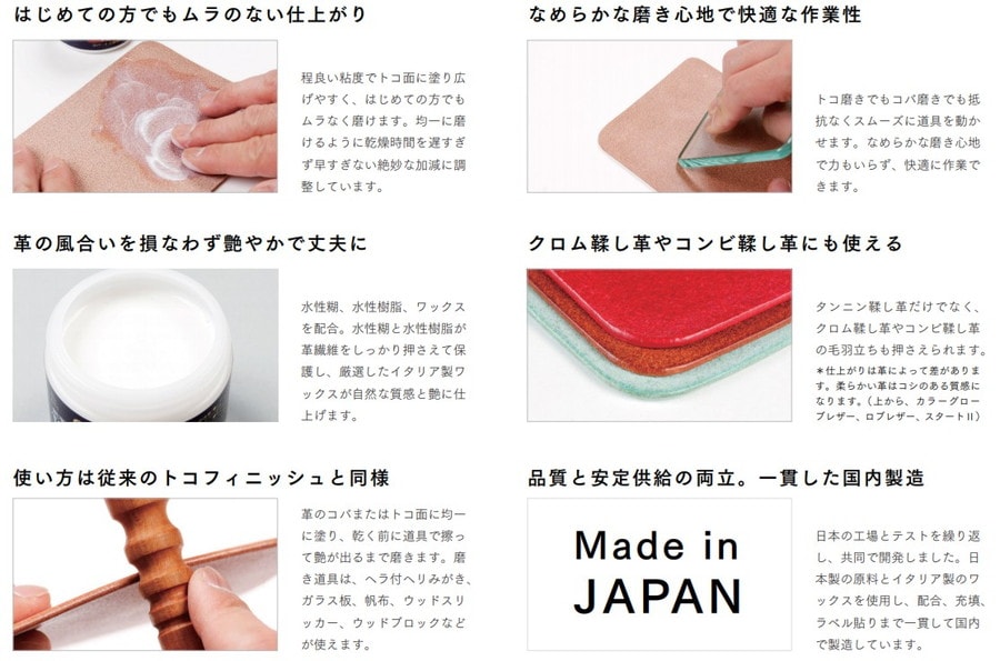 レザーワークス|ケミカル用品|コバ床仕上剤|トコプロ TOKO PRO|レザークラフト材料通販ページ